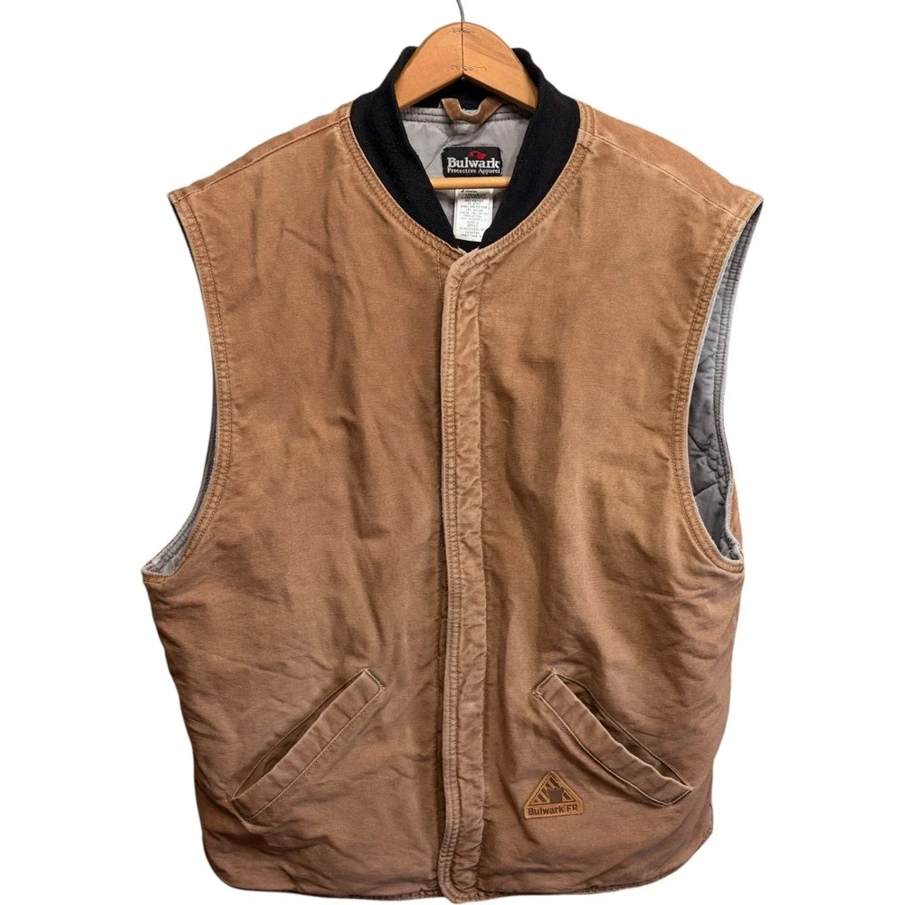 Bulwark FR Mens Flame Resistant Work Vest Brown Westex UltraSoft Distressed L